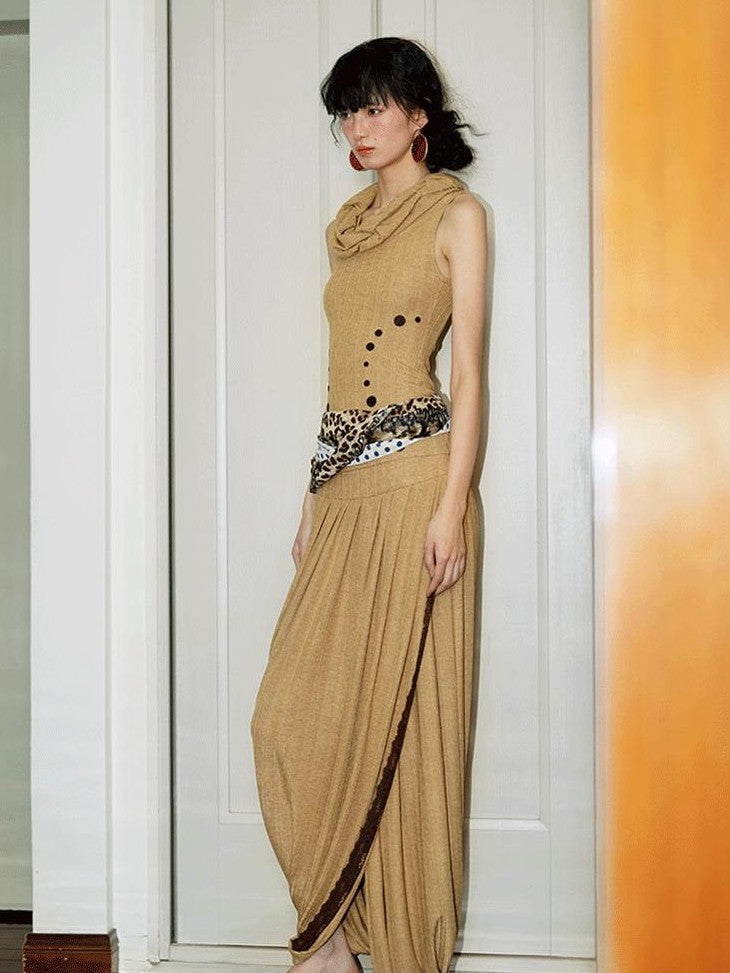 badtaste Western French Tailored Asymmetric Pleated Low Waist Women's Lace Maxi Skirts