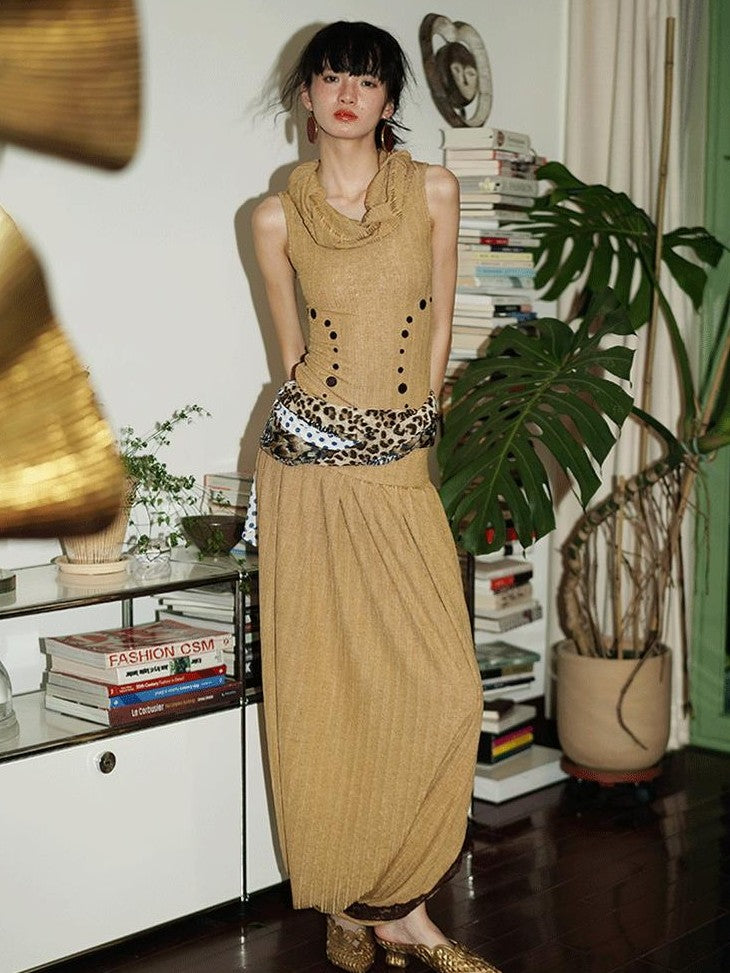 badtaste Western French Tailored Asymmetric Pleated Low Waist Women's Lace Maxi Skirts
