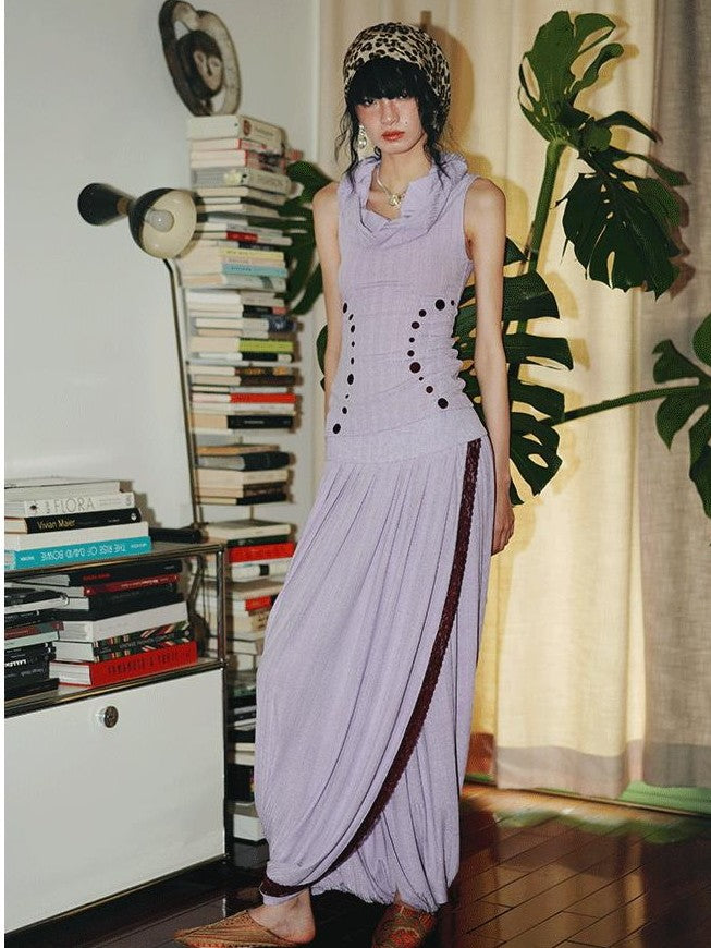 badtaste Western French Tailored Asymmetric Pleated Low Waist Women's Lace Maxi Skirts