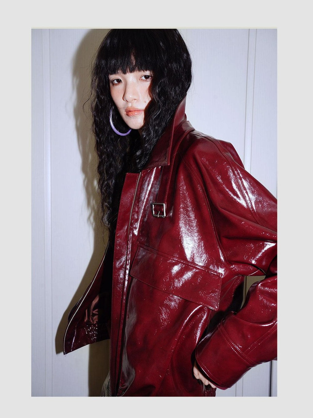 badtaste Western Glossy Detachable Fur Collar Loose Vintage Women's Pu Leather Jackets
