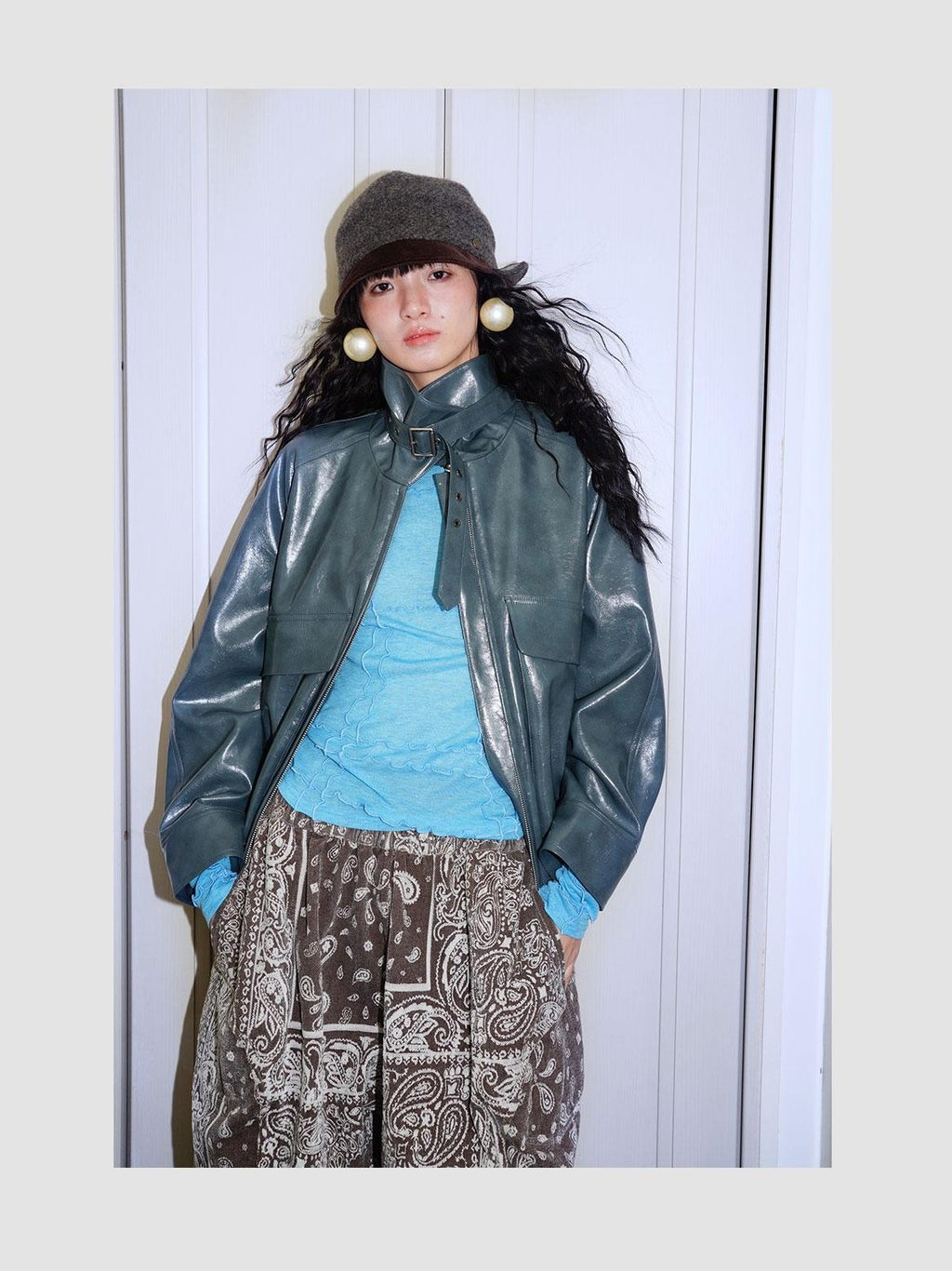 badtaste Western Glossy Detachable Fur Collar Loose Vintage Women's Pu Leather Jackets