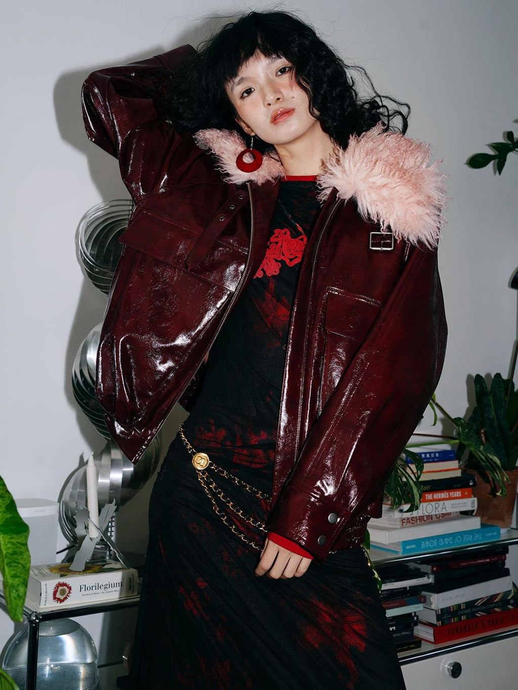 badtaste Western Glossy Detachable Fur Collar Loose Vintage Women's Pu Leather Jackets