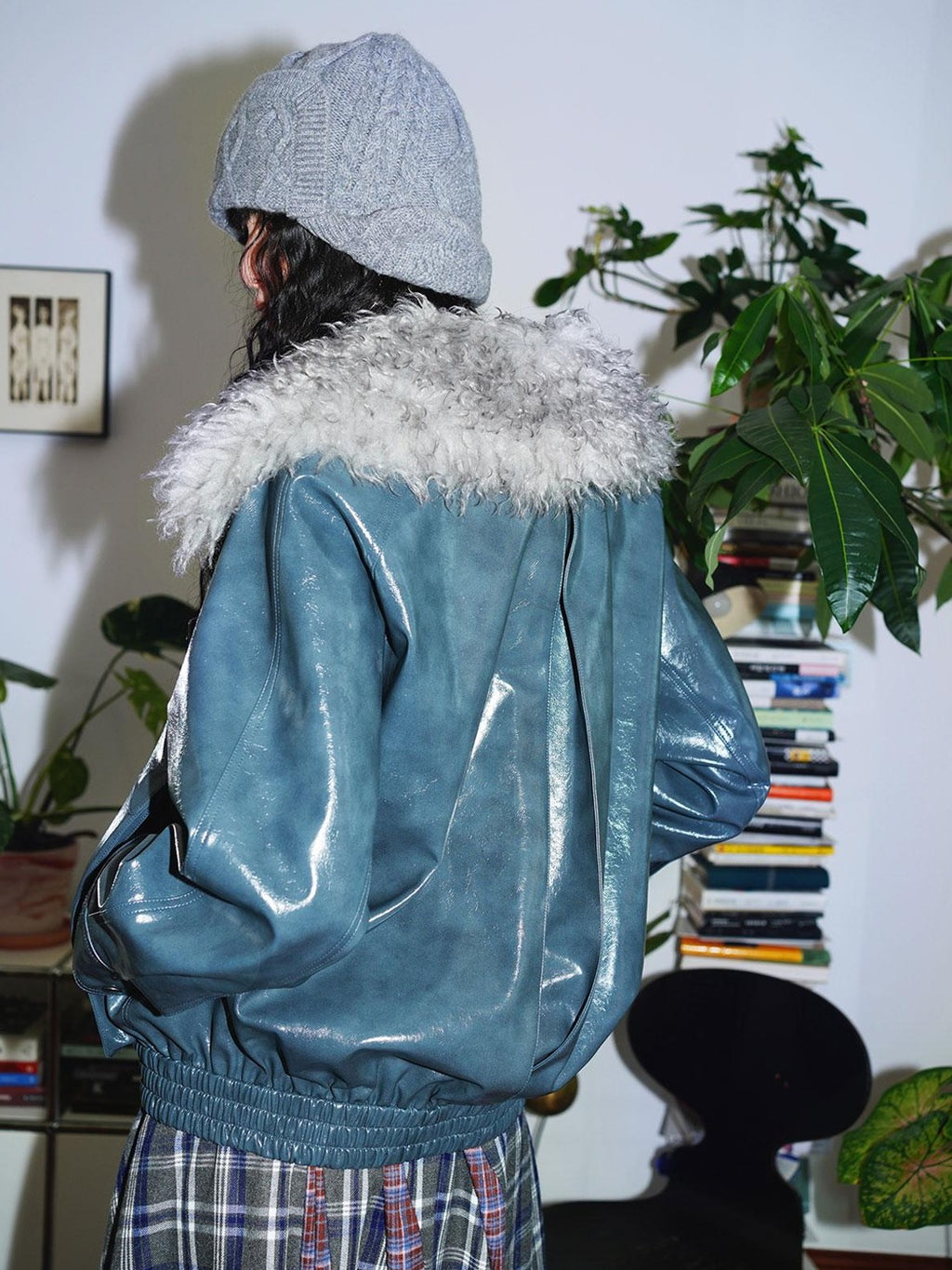 badtaste Western Glossy Detachable Fur Collar Loose Vintage Women's Pu Leather Jackets