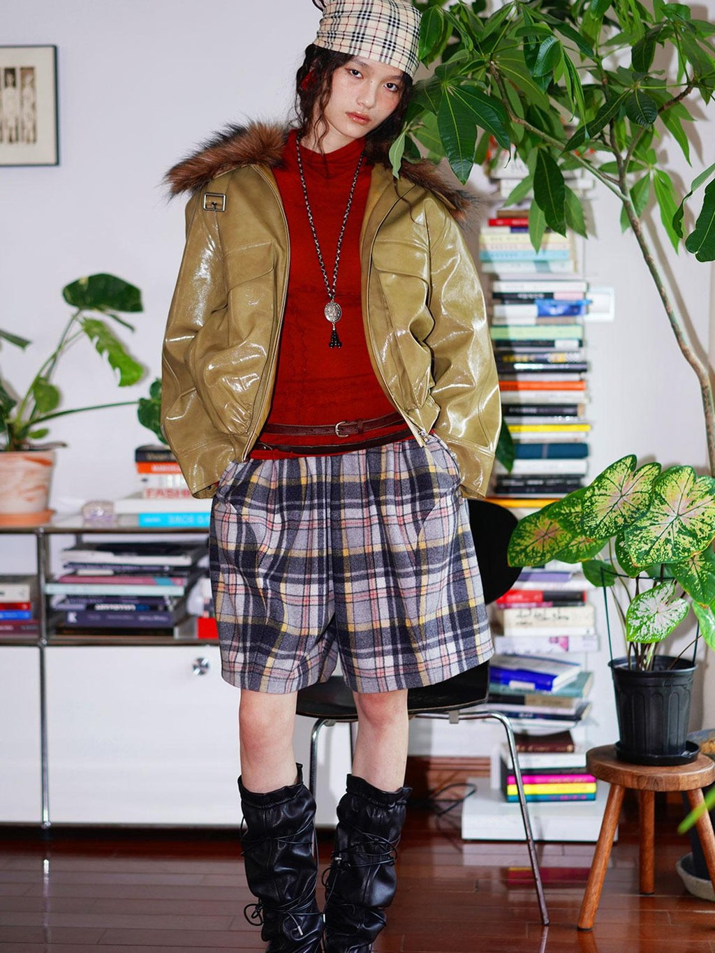 badtaste Western Glossy Detachable Fur Collar Loose Vintage Women's Pu Leather Jackets