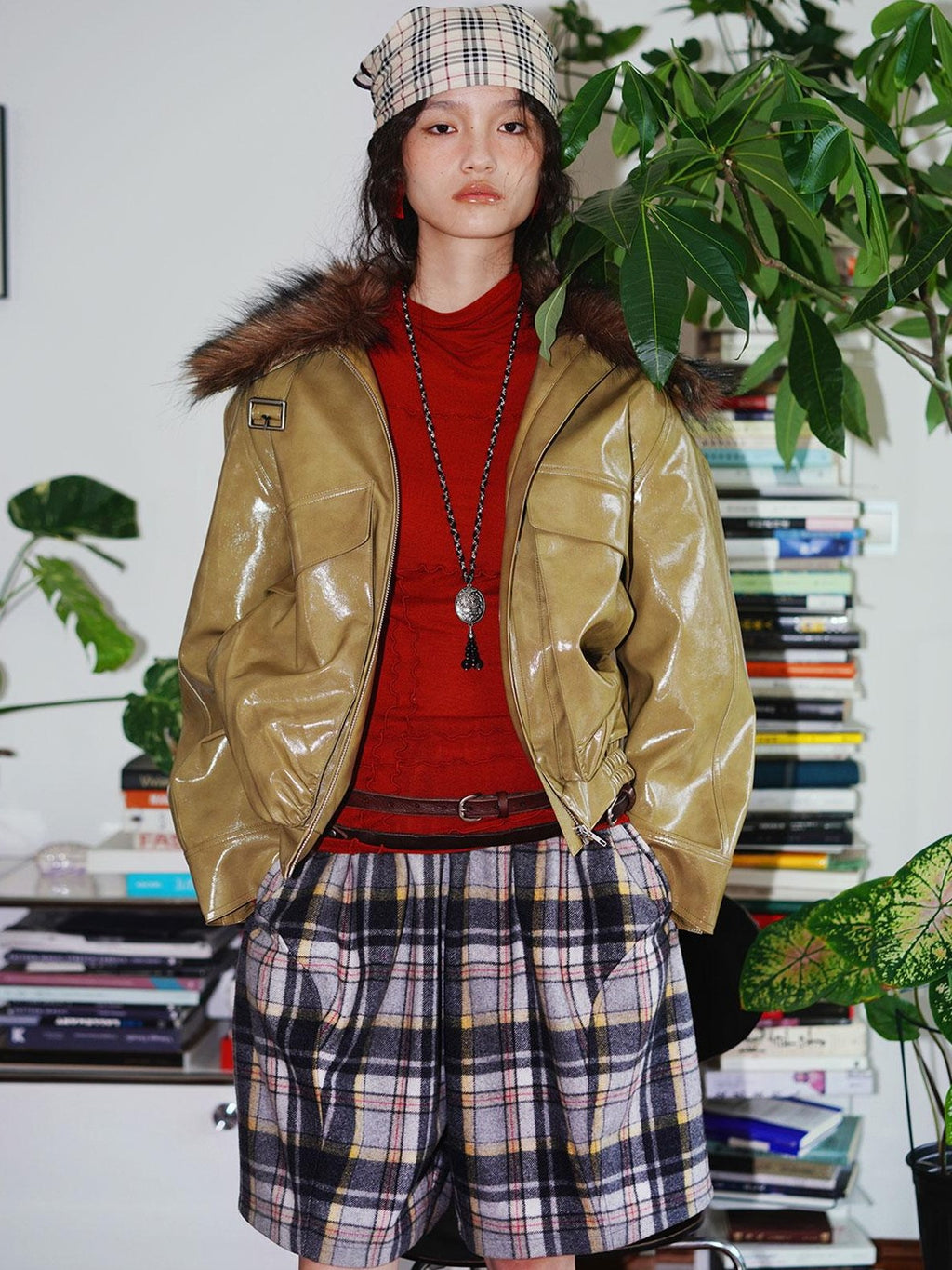 badtaste Western Glossy Detachable Fur Collar Loose Vintage Women's Pu Leather Jackets