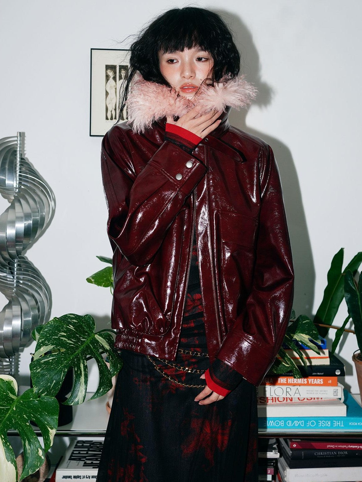 badtaste Western Glossy Detachable Fur Collar Loose Vintage Women's Pu Leather Jackets