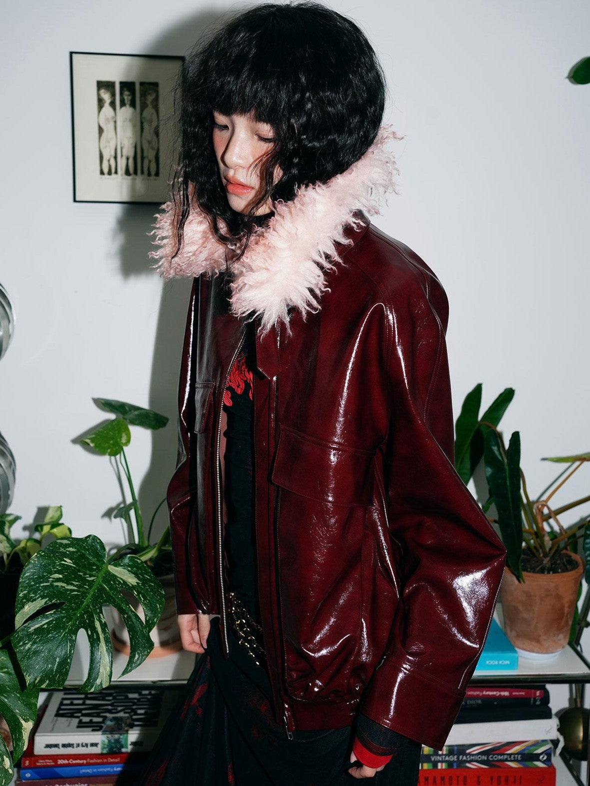 badtaste Western Glossy Detachable Fur Collar Loose Vintage Women's Pu Leather Jackets