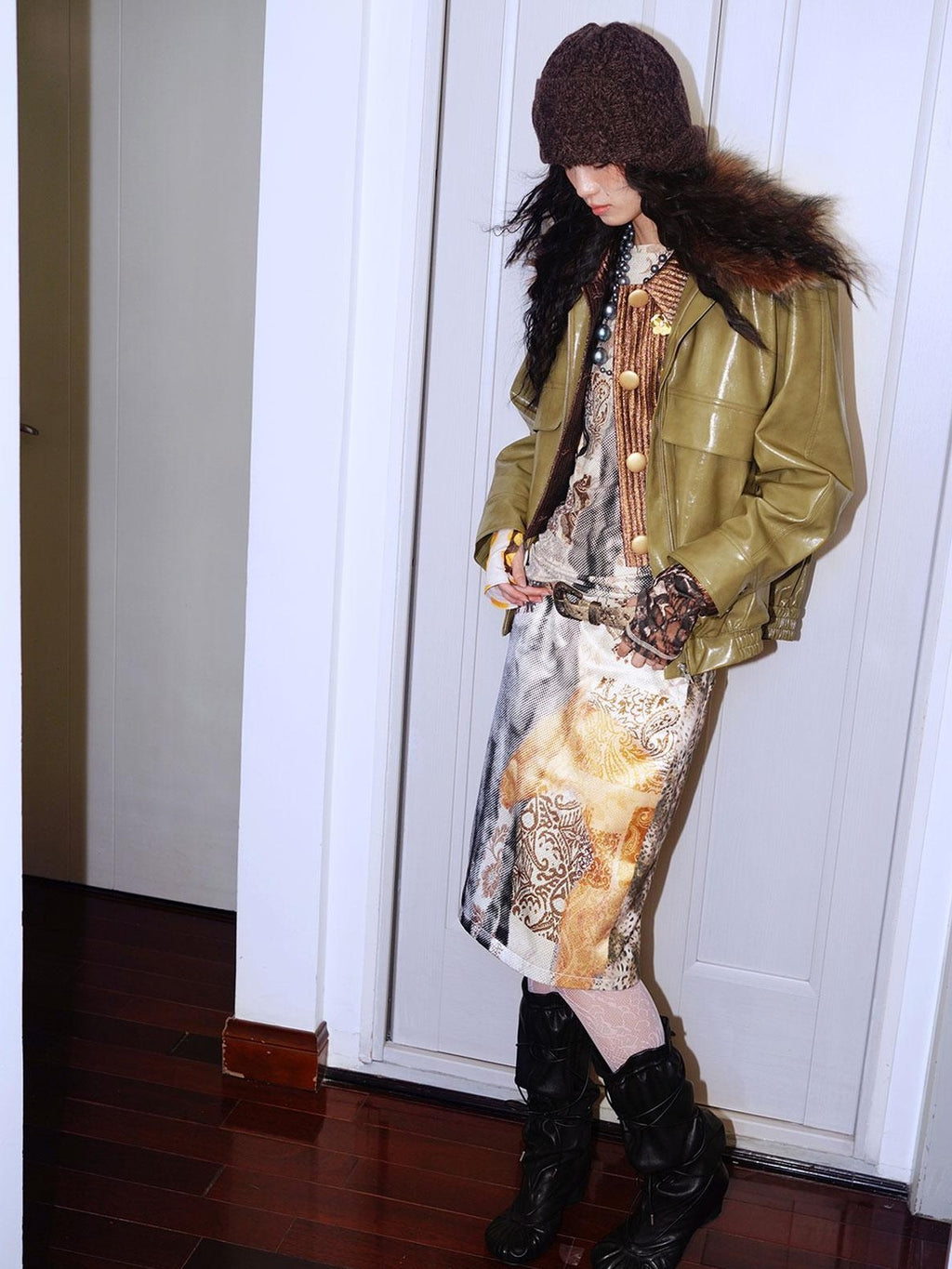 badtaste Western Glossy Detachable Fur Collar Loose Vintage Women's Pu Leather Jackets