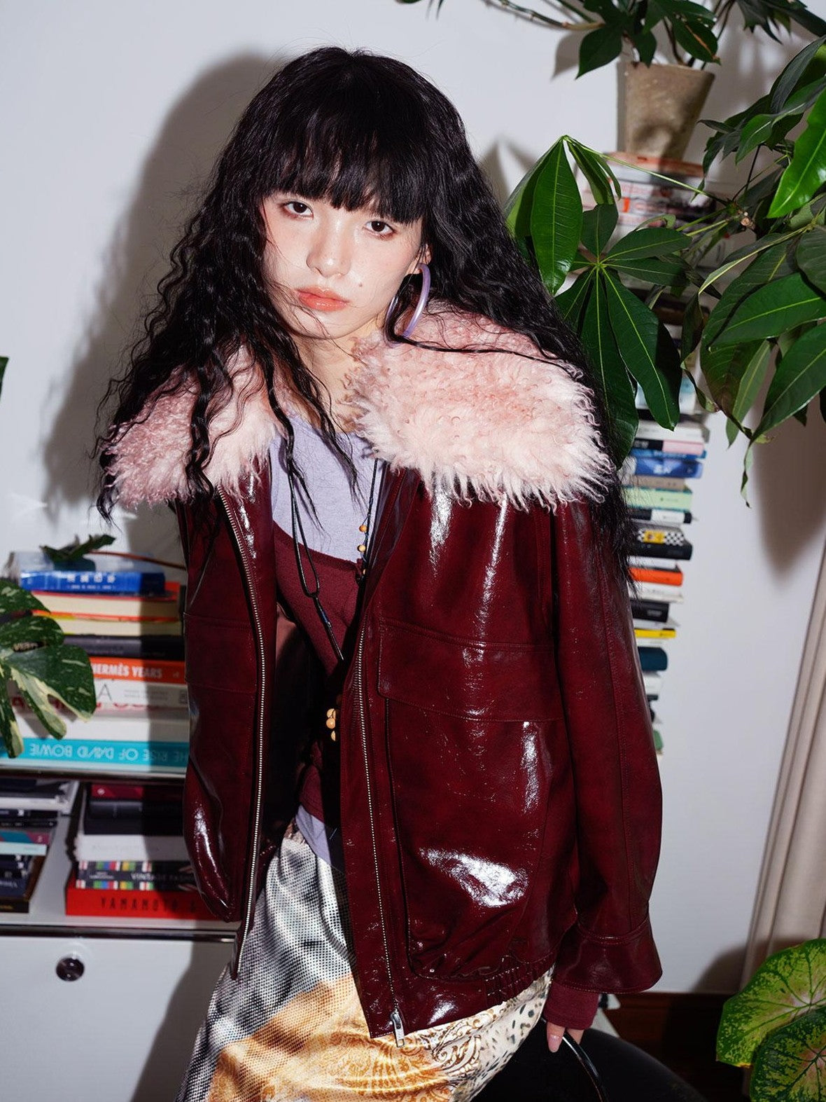 badtaste Western Glossy Detachable Fur Collar Loose Vintage Women's Pu Leather Jackets