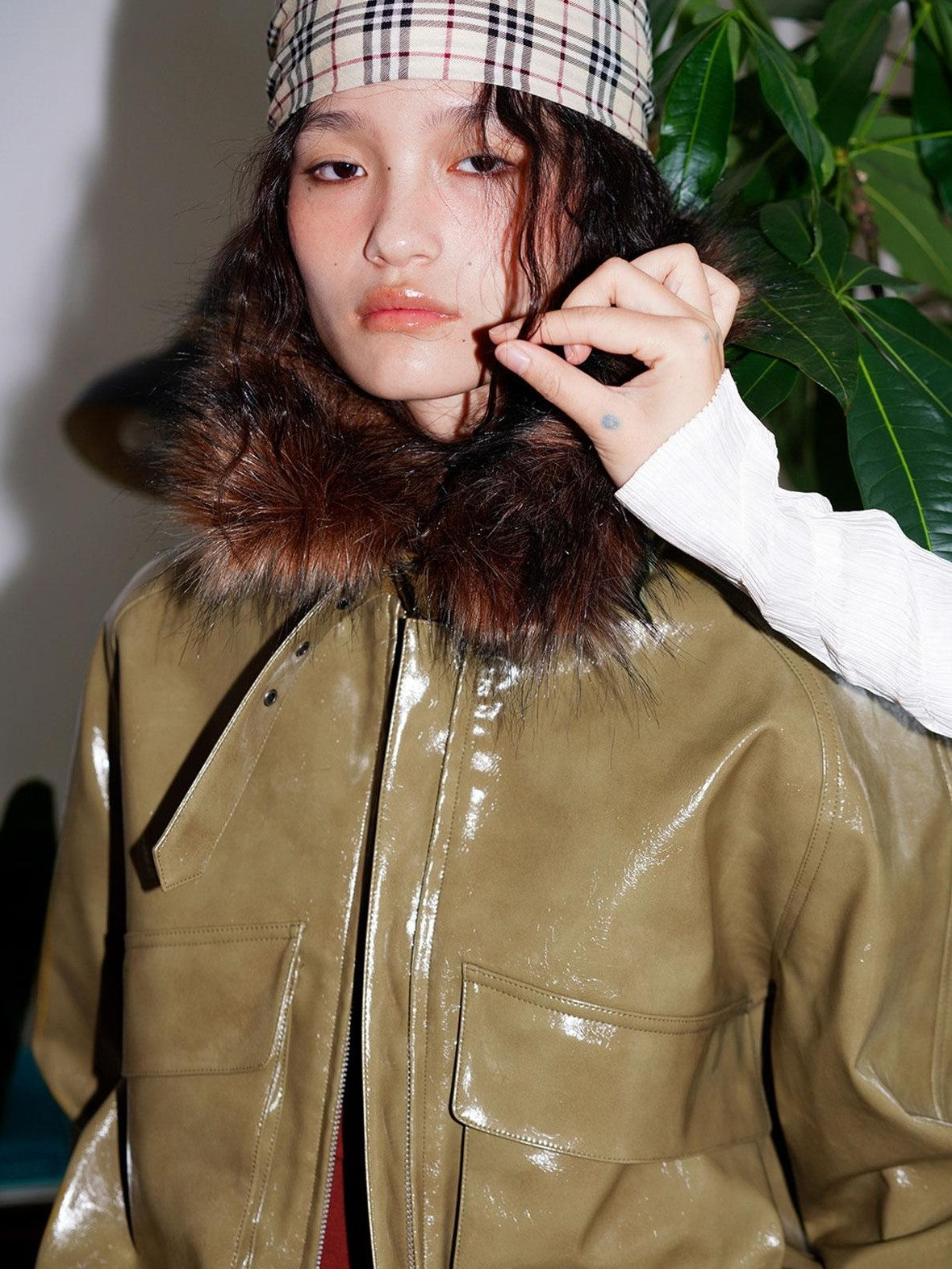 badtaste Western Glossy Detachable Fur Collar Loose Vintage Women's Pu Leather Jackets