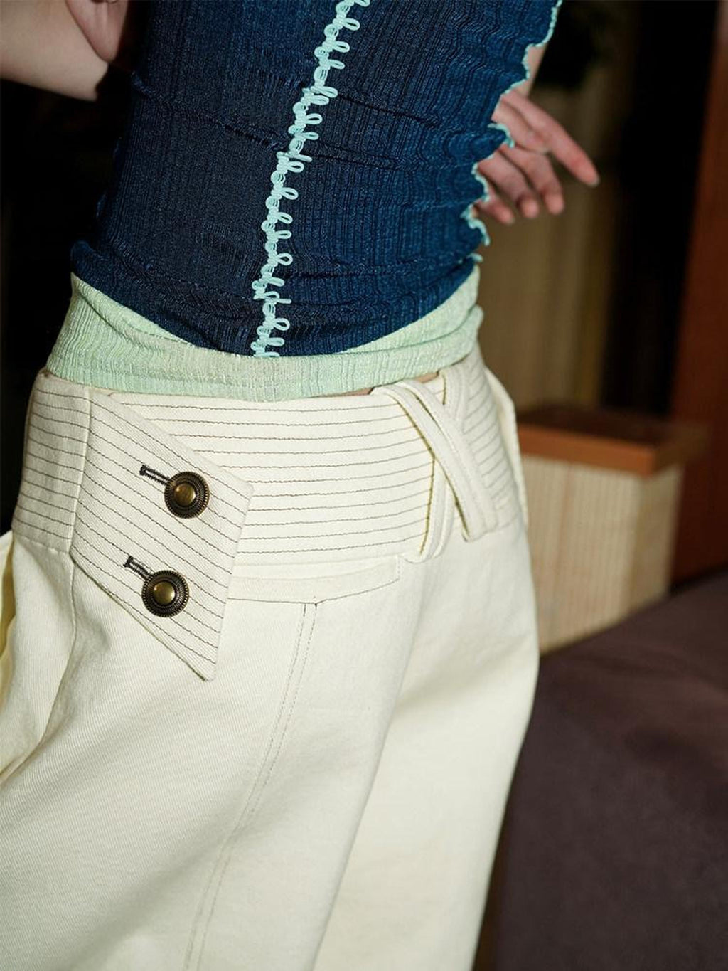 badtaste Western Handcrafted Floral Embroidery Women's Cotton Linen Baggy Jeans