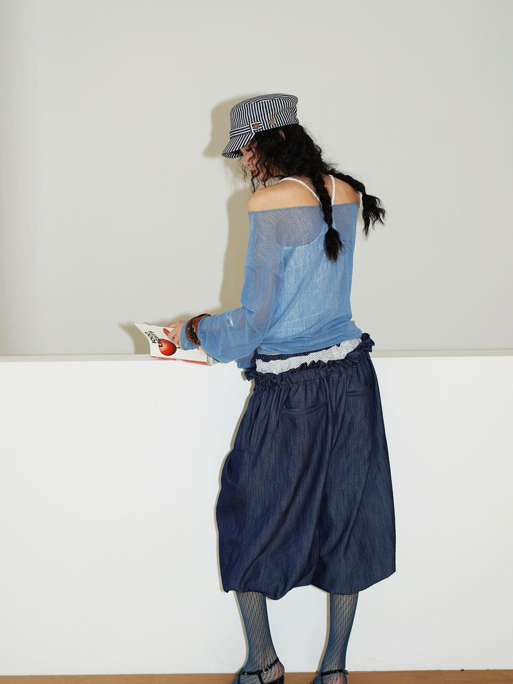 badtaste Western Heavy Patchwork Asymmetric Triple Waistband Women's Denim Wide-leg Pants