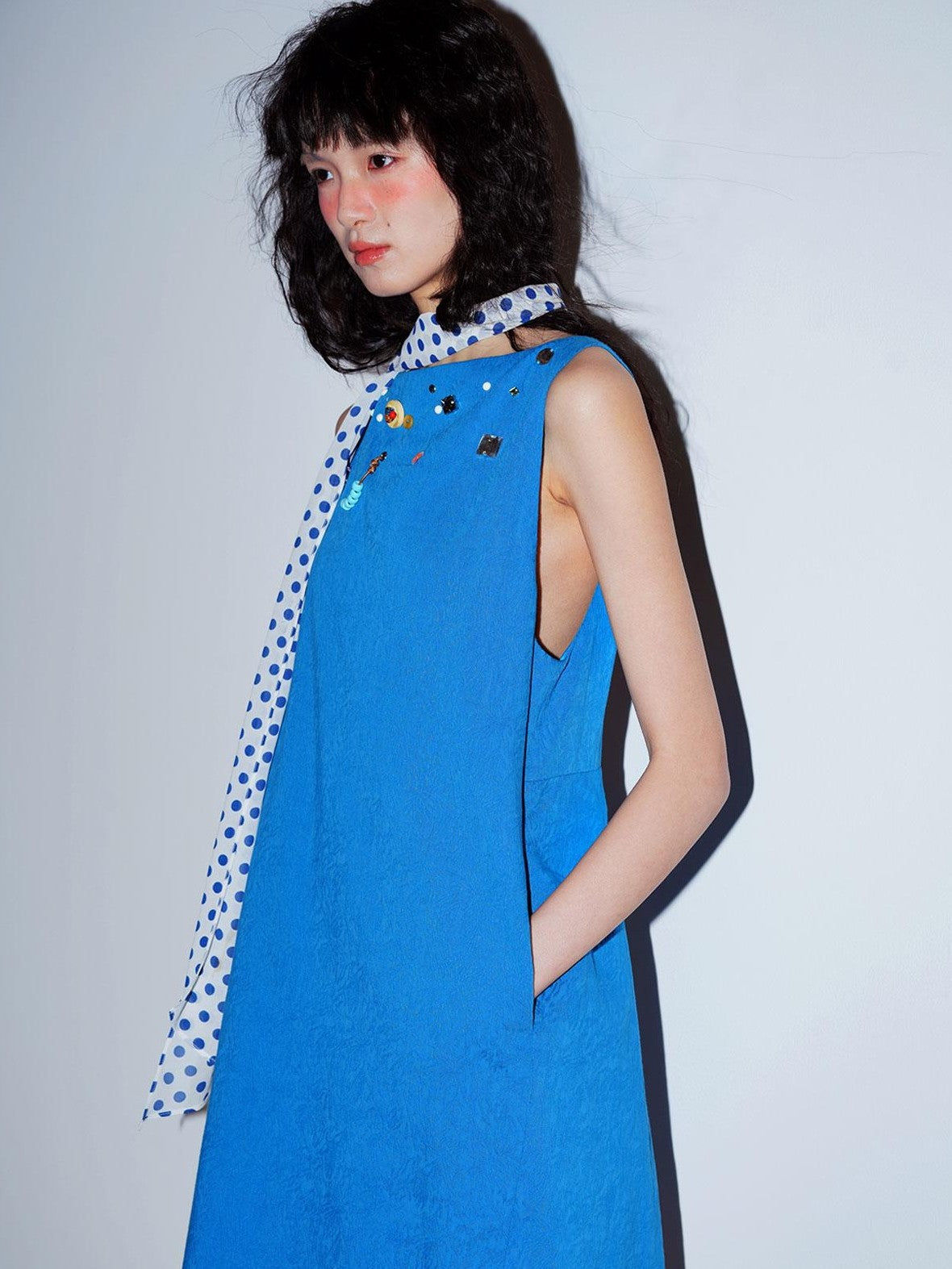 badtaste Western Heavy Studded Open Back Loose Sleeveless Women's Casual Midi Dresses