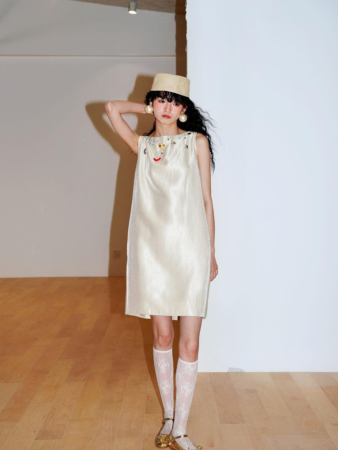 badtaste Western Heavy Studded Open Back Loose Sleeveless Women's Casual Midi Dresses