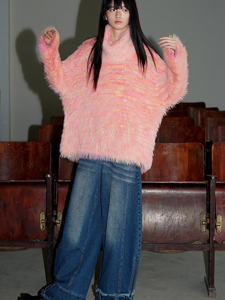 badtaste Western Knit Plush Slouch Turtleneck Oversized Women's Thick Sweaters