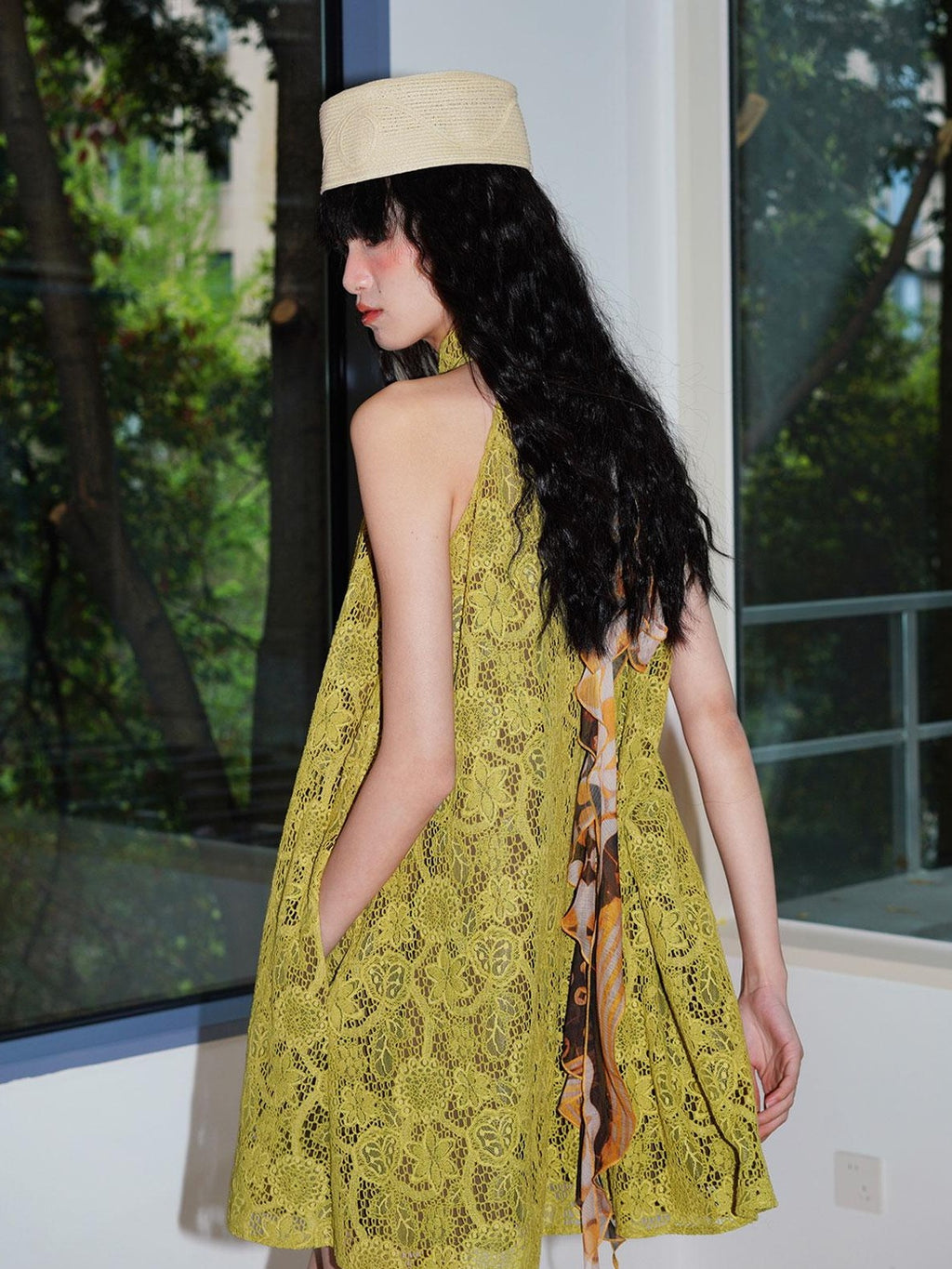 badtaste Western Lace A Line Sleeveless High Neck Women's Green Halter Mini Dresses