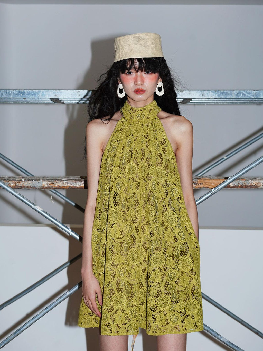 badtaste Western Lace A Line Sleeveless High Neck Women's Green Halter Mini Dresses