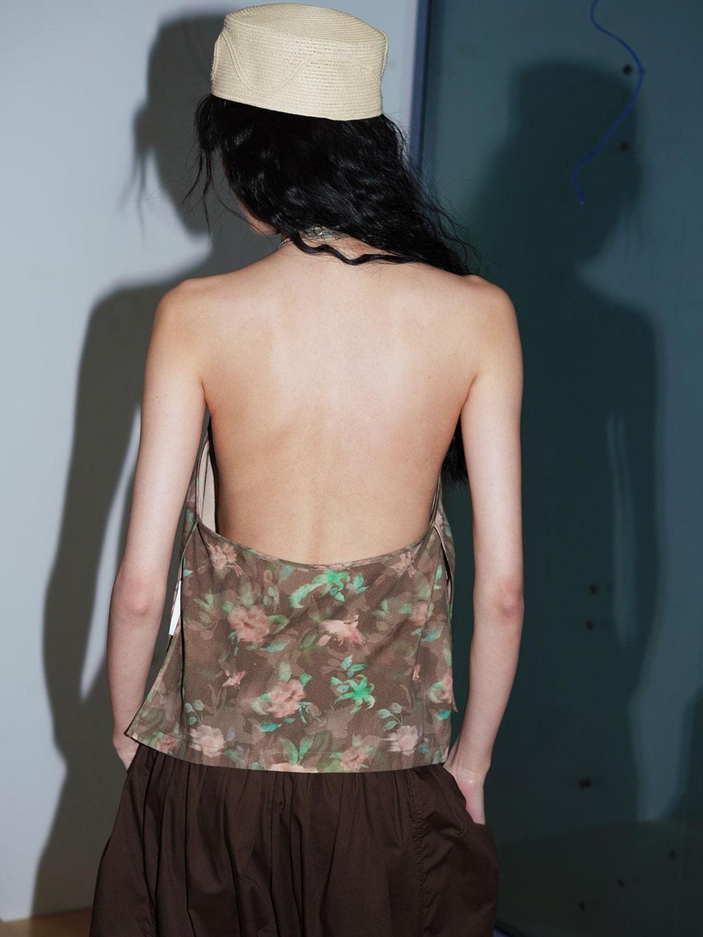 badtaste Western Layered Ruffle Open Back Women's Printed Cotton Linen Halter Tops