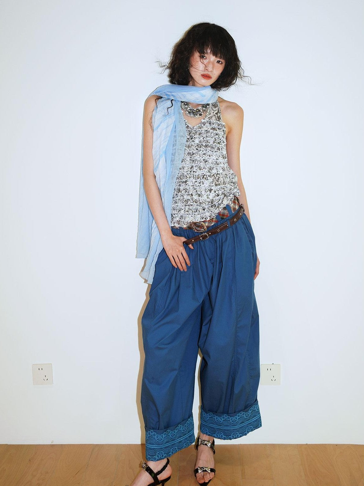 badtaste Western Layered Ruffle Open Back Women's Printed Cotton Linen Halter Tops