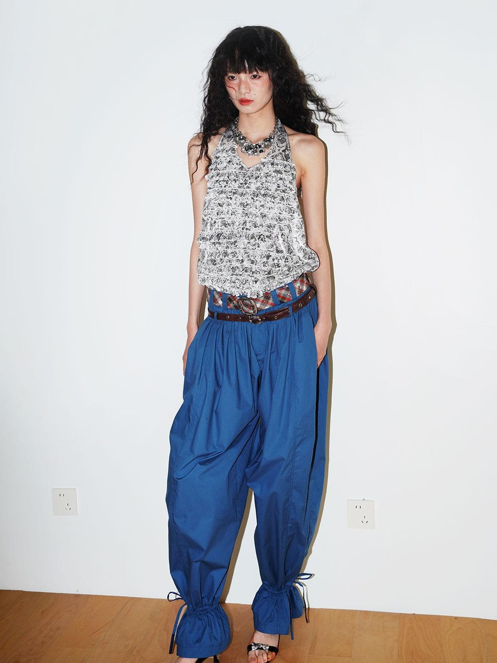 badtaste Western Layered Ruffle Open Back Women's Printed Cotton Linen Halter Tops