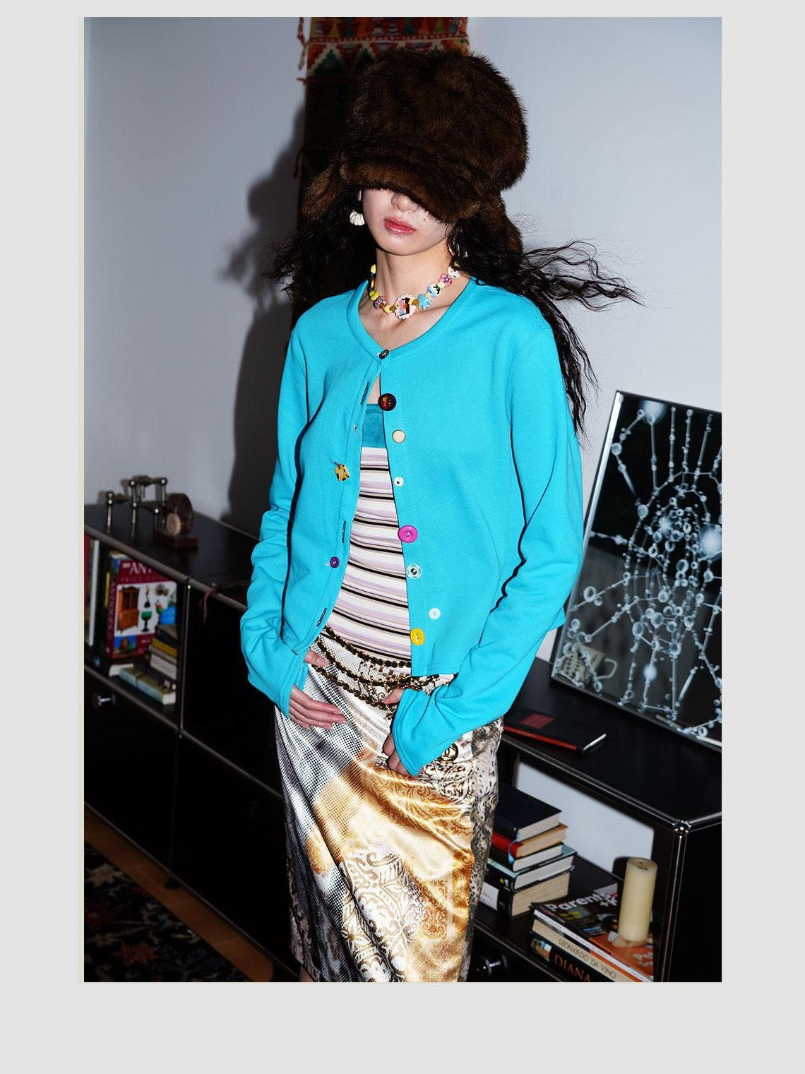 badtaste Western Mixed Color Buttons Women's Cotton Sweatshirt Knit Button-up Cardigans