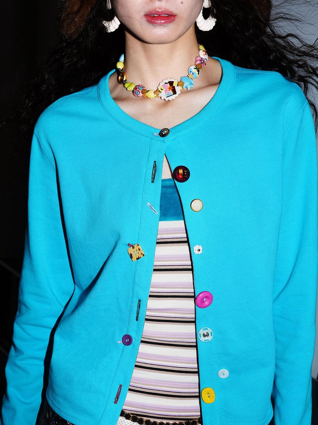 badtaste Western Mixed Color Buttons Women's Cotton Sweatshirt Knit Button-up Cardigans