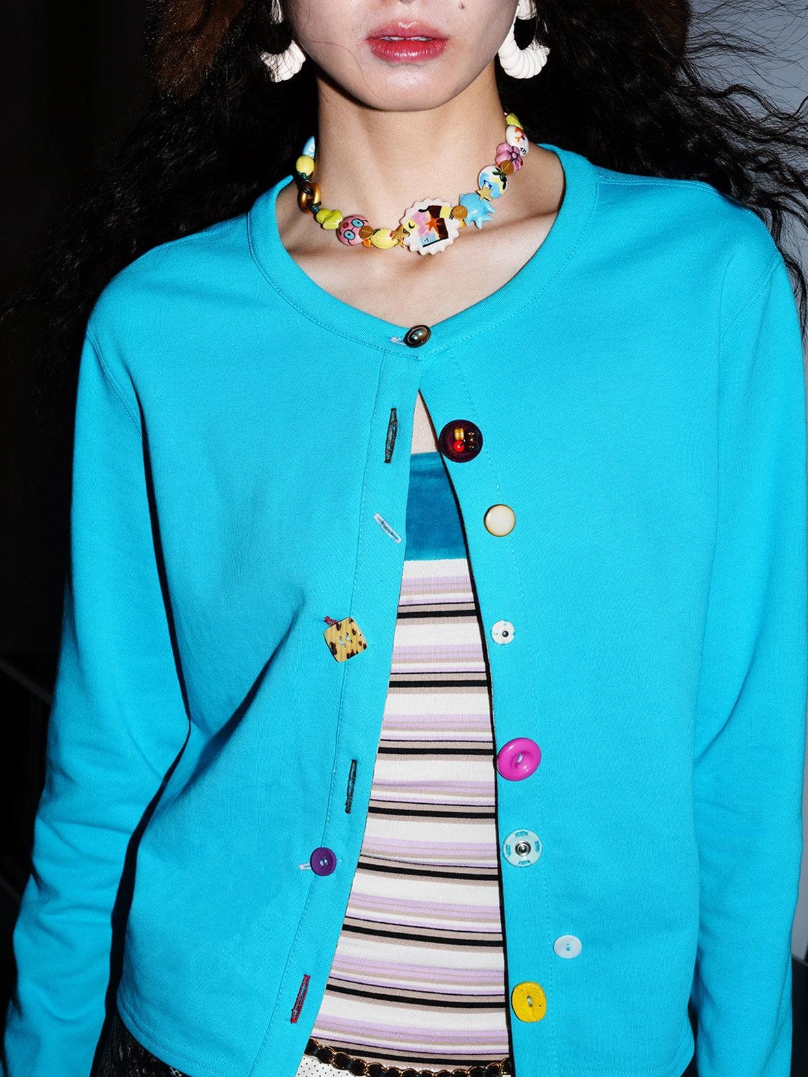 badtaste Western Mixed Color Buttons Women's Cotton Sweatshirt Knit Button-up Cardigans