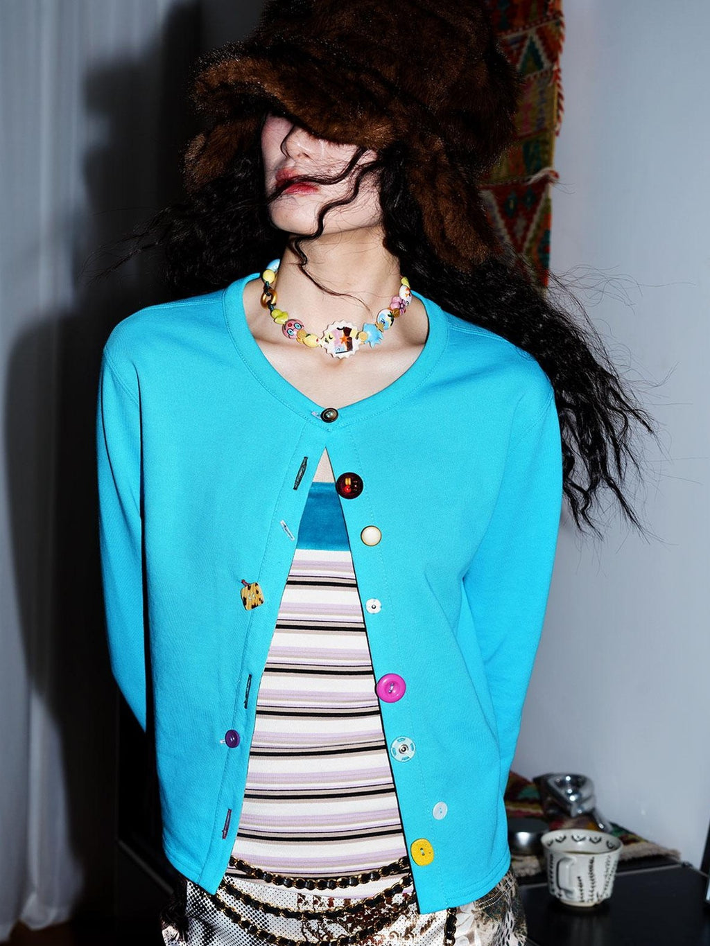 badtaste Western Mixed Color Buttons Women's Cotton Sweatshirt Knit Button-up Cardigans