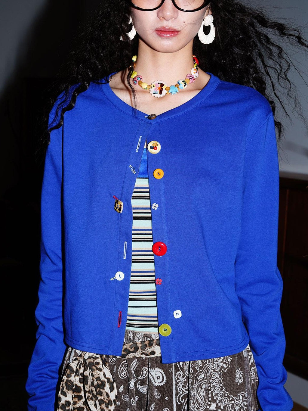 badtaste Western Mixed Color Buttons Women's Cotton Sweatshirt Knit Button-up Cardigans