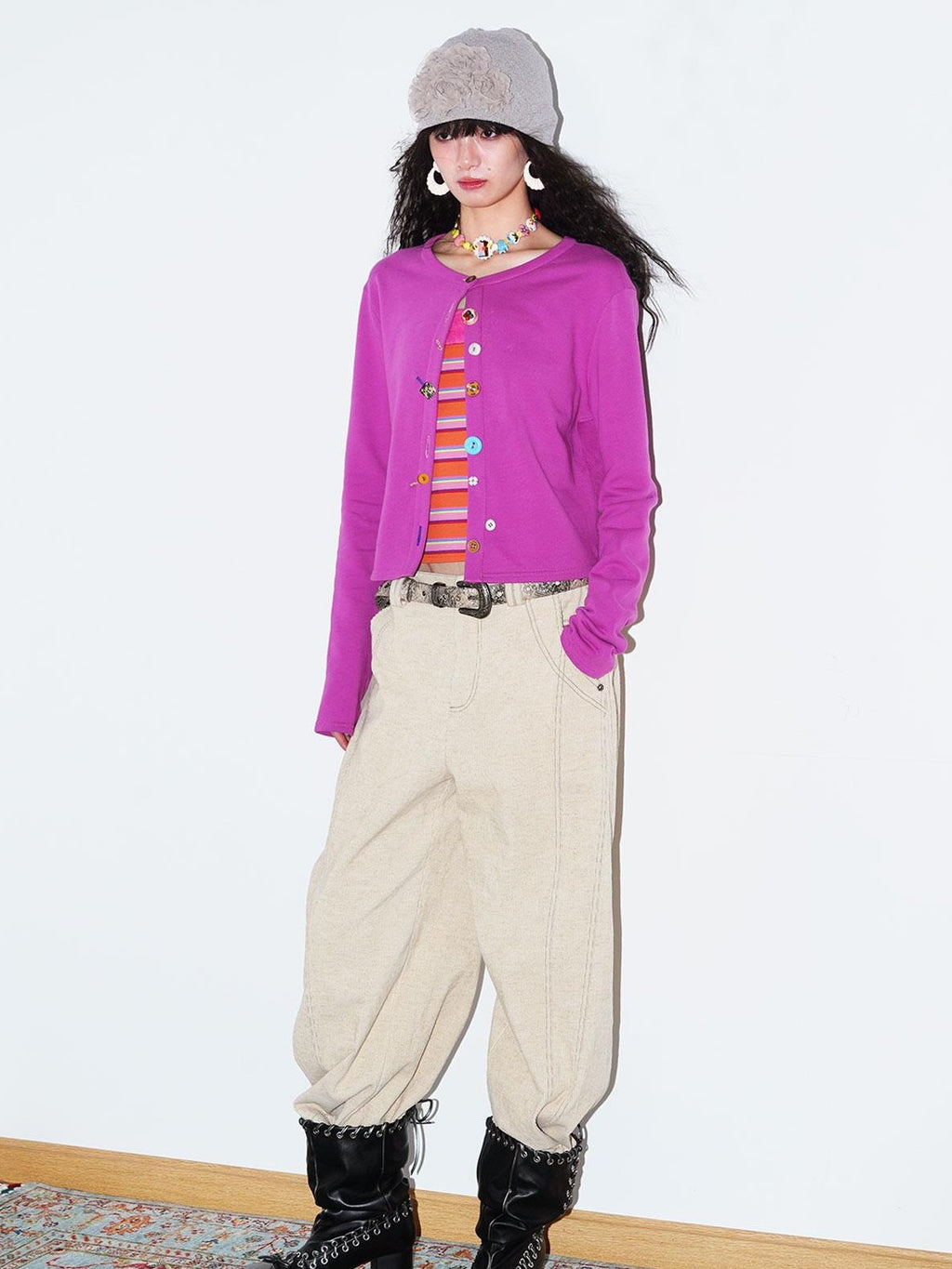 badtaste Western Mixed Color Buttons Women's Cotton Sweatshirt Knit Button-up Cardigans