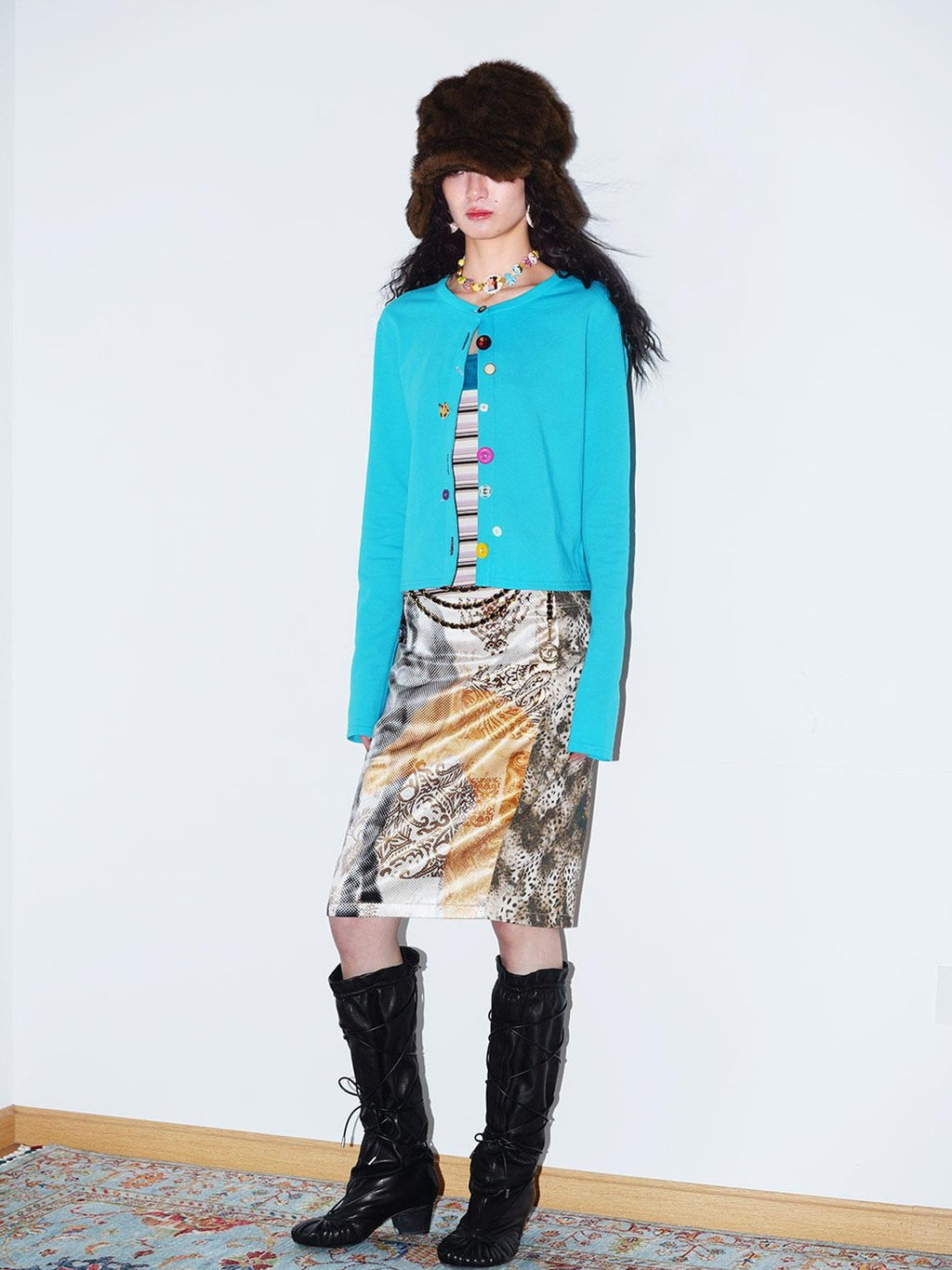 badtaste Western Mixed Color Buttons Women's Cotton Sweatshirt Knit Button-up Cardigans