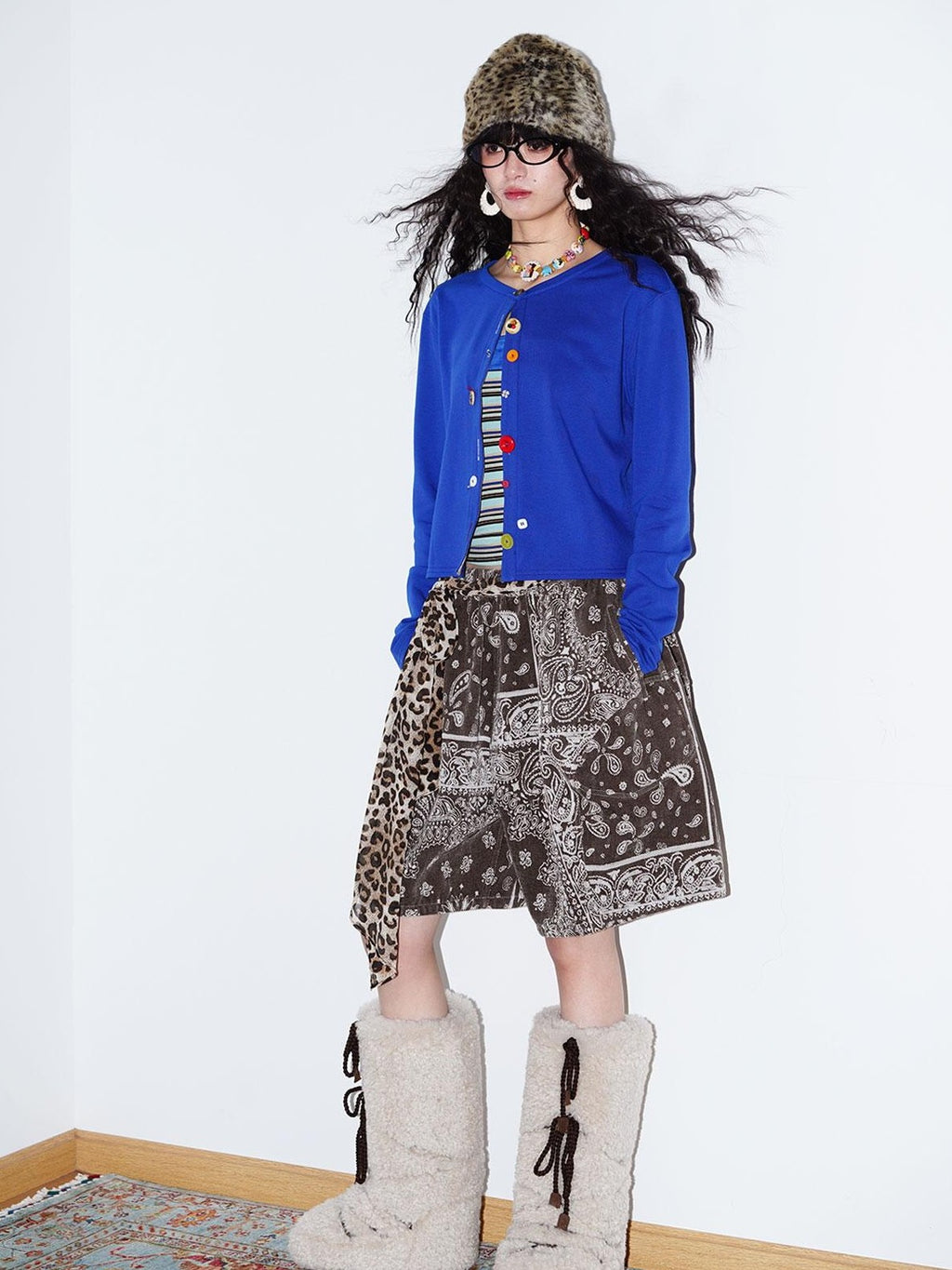 badtaste Western Mixed Color Buttons Women's Cotton Sweatshirt Knit Button-up Cardigans