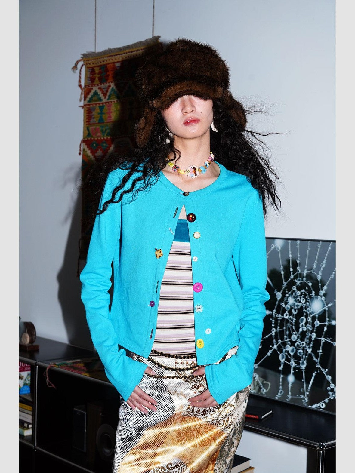 badtaste Western Mixed Color Buttons Women's Cotton Sweatshirt Knit Button-up Cardigans