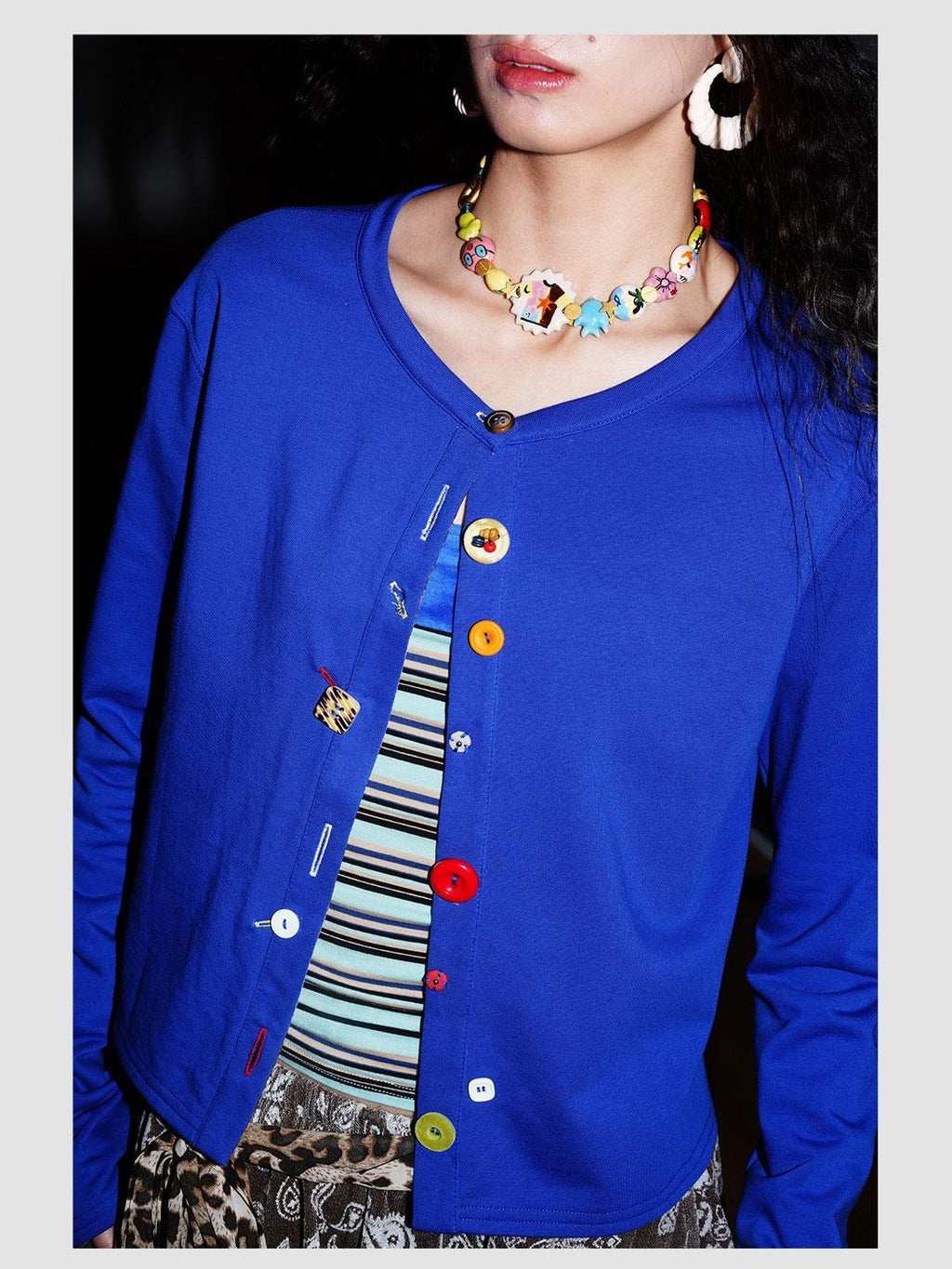 badtaste Western Mixed Color Buttons Women's Cotton Sweatshirt Knit Button-up Cardigans