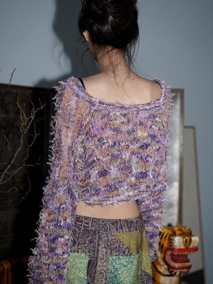 badtaste Western Openwork Tie Front Women's Special Yarn Cropped Knit Cardigans