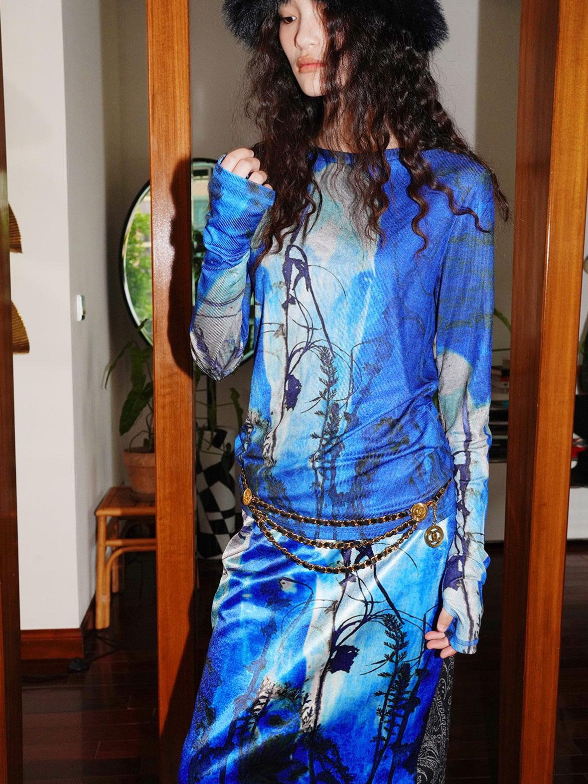 badtaste Western Original Print Loose Women's Round Neck Long Sleeve T-shirts