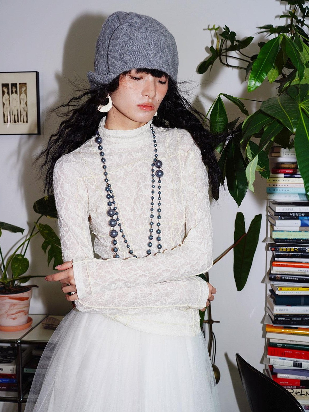 badtaste Western Paneled Knit Split Seam Design Women's Tencel Wool Long Sleeve T-shirts
