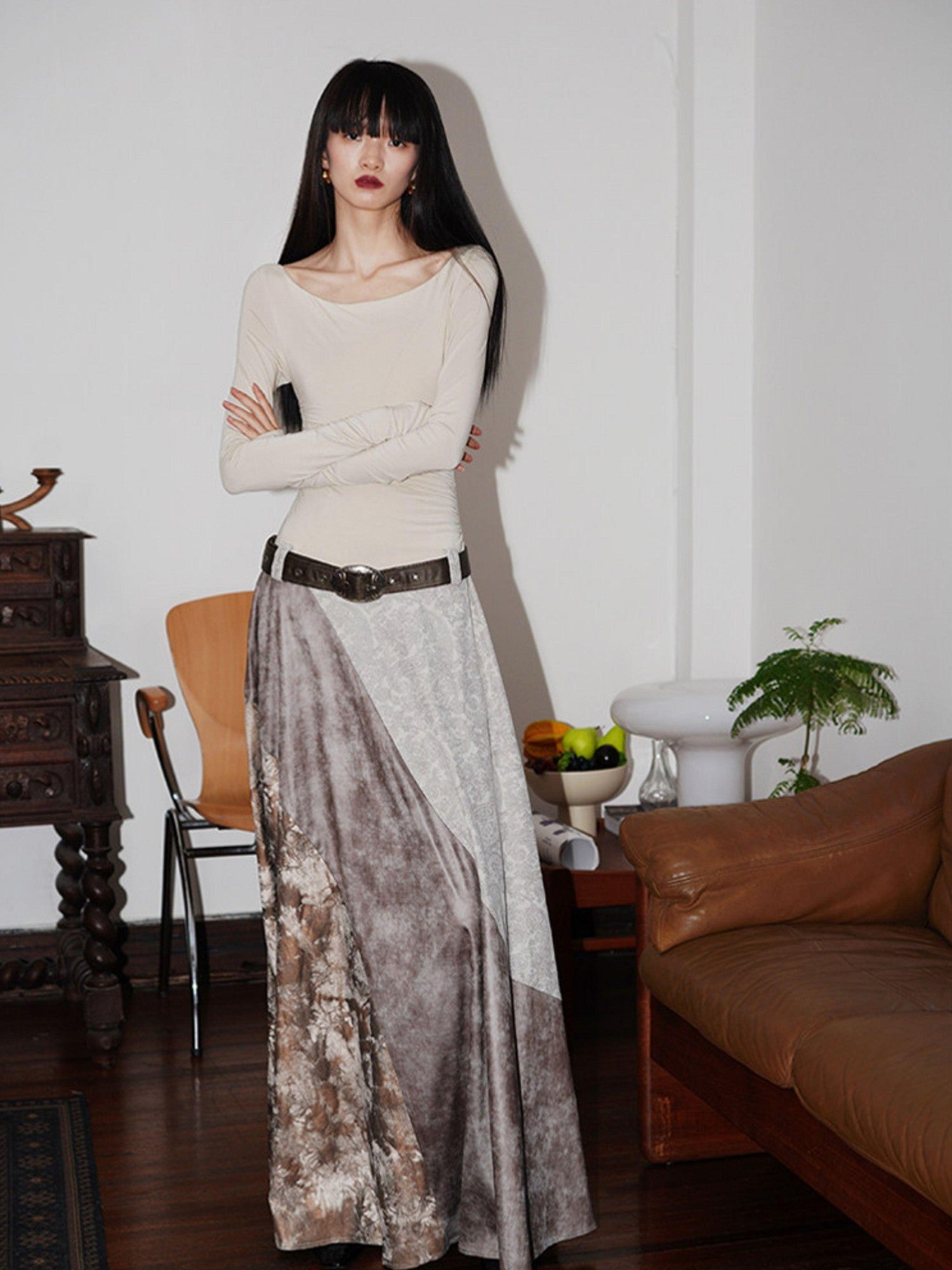 badtaste Western Patch Leather Fake Two Piece Aline Women's Casual Maxi Dresses