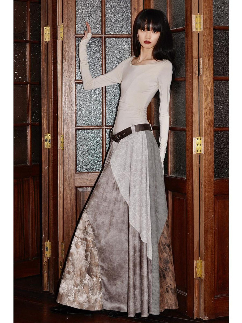 badtaste Western Patch Leather Fake Two Piece Aline Women's Casual Maxi Dresses