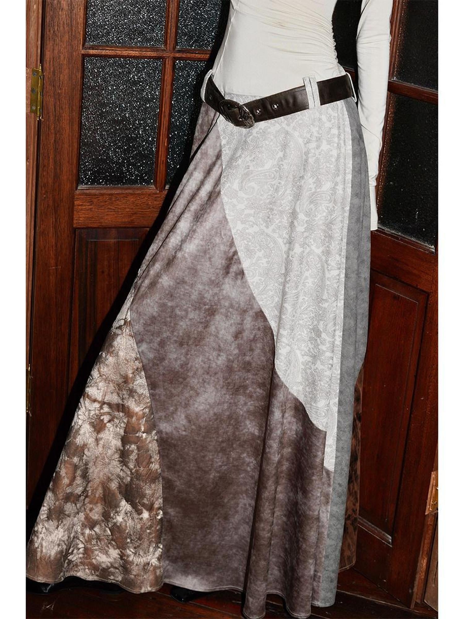 badtaste Western Patch Leather Fake Two Piece Aline Women's Casual Maxi Dresses