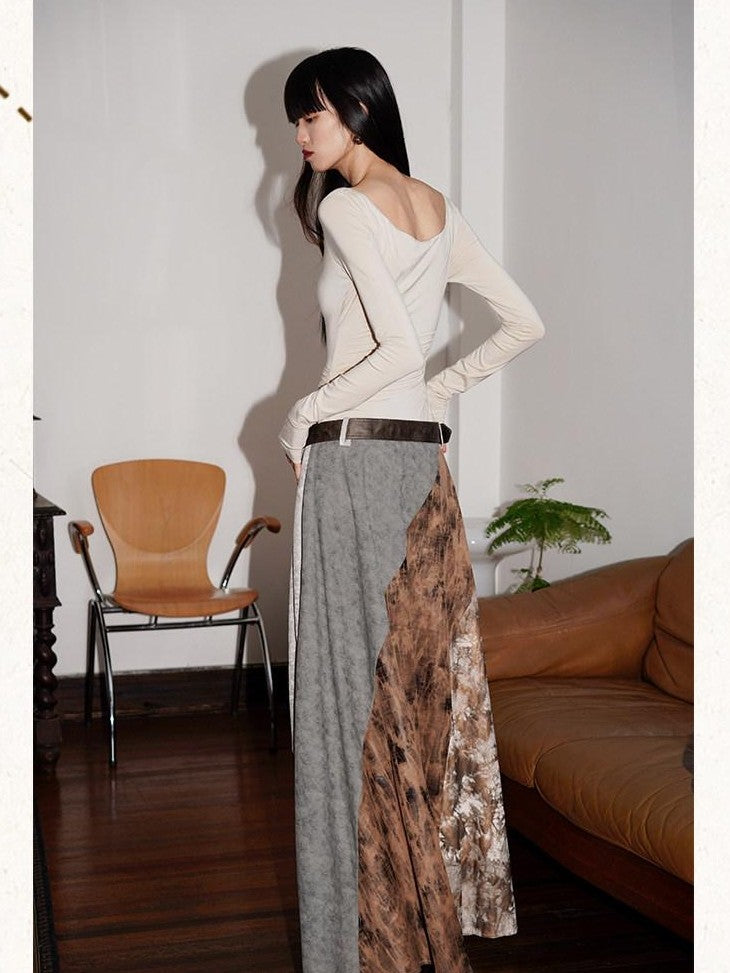 badtaste Western Patch Leather Fake Two Piece Aline Women's Casual Maxi Dresses