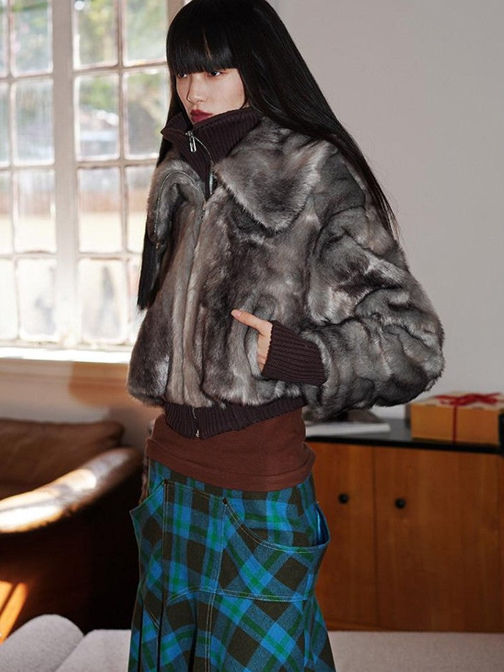 badtaste Western Patchwork Faux Two Piece Cropped Women's Faux Fur Coats