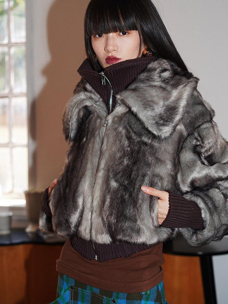 badtaste Western Patchwork Faux Two Piece Cropped Women's Faux Fur Coats