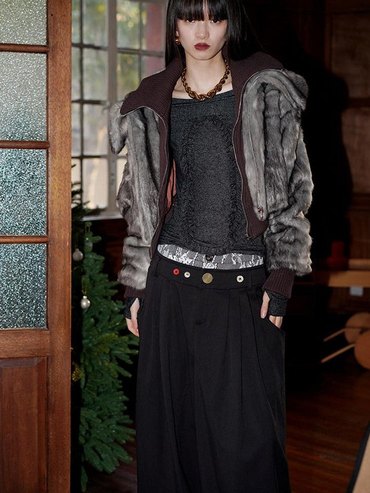 badtaste Western Patchwork Faux Two Piece Cropped Women's Faux Fur Coats
