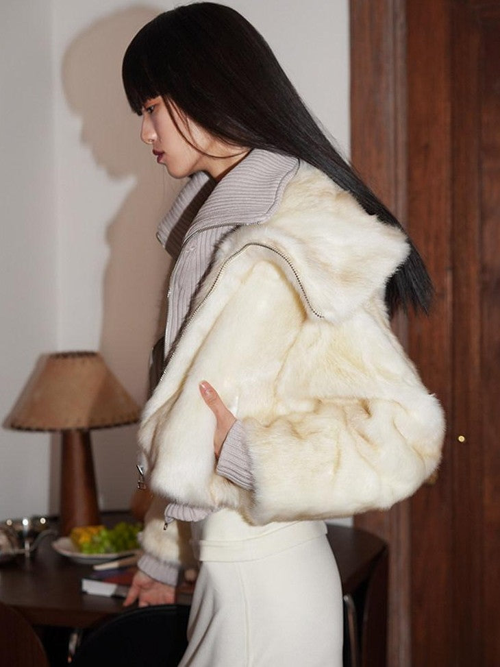 badtaste Western Patchwork Faux Two Piece Cropped Women's Faux Fur Coats
