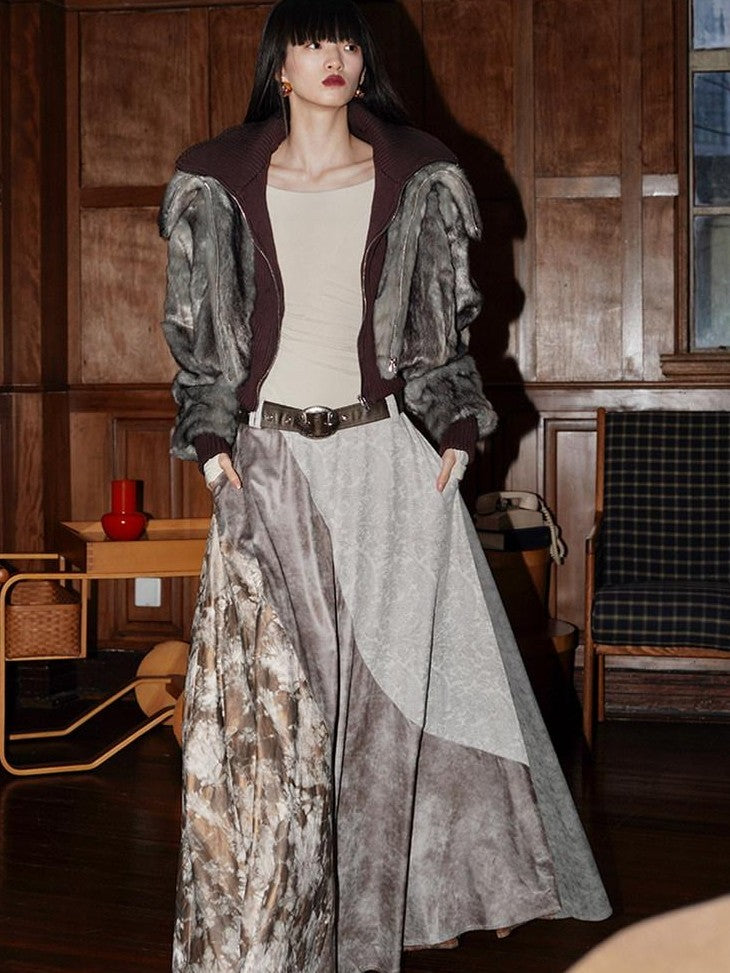 badtaste Western Patchwork Faux Two Piece Cropped Women's Faux Fur Coats