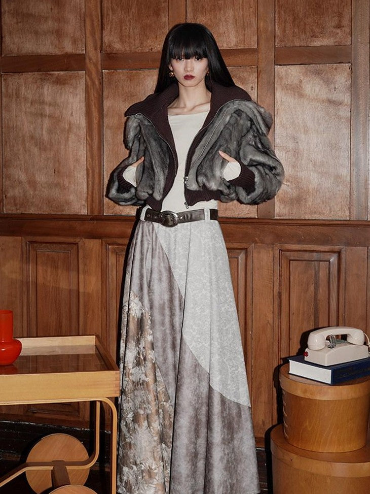 badtaste Western Patchwork Faux Two Piece Cropped Women's Faux Fur Coats