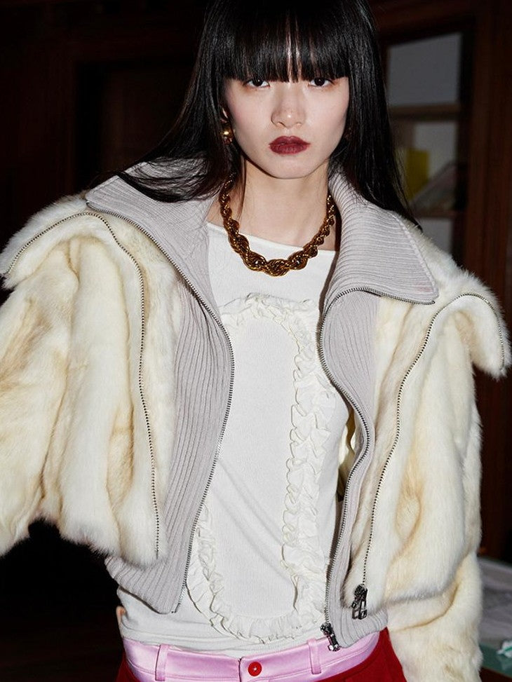 badtaste Western Patchwork Faux Two Piece Cropped Women's Faux Fur Coats