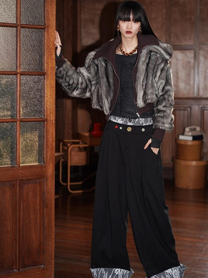 badtaste Western Patchwork Faux Two Piece Cropped Women's Faux Fur Coats