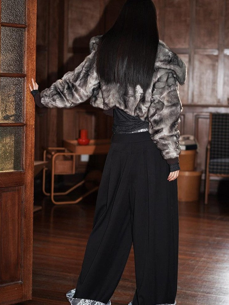 badtaste Western Patchwork Faux Two Piece Cropped Women's Faux Fur Coats